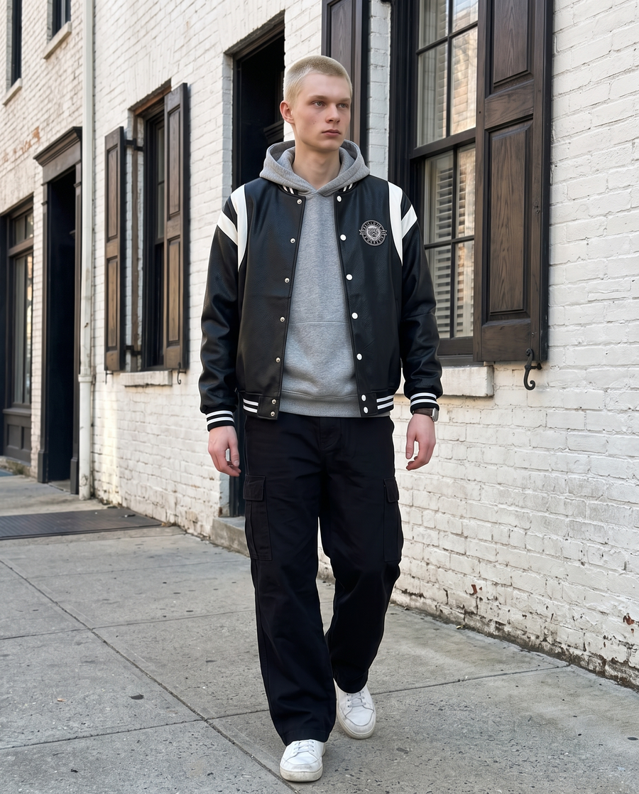 Veste Baseball En Simili-Cuir Homme | Blouson Teddy Varsity Jacket Universitaire Style US