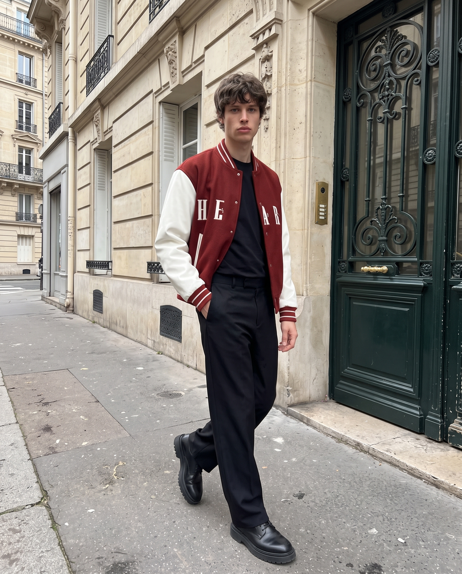 Veste Baseball Rouge Homme | Blouson Teddy Varsity Jacket Universitaire Style US
