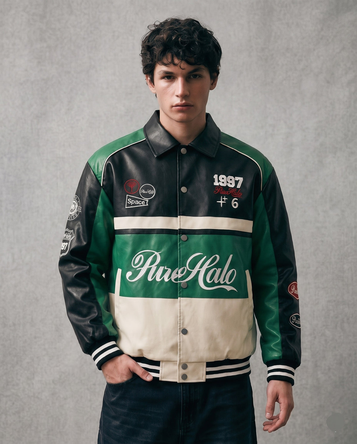 Vintage Racing Jacket verte portée