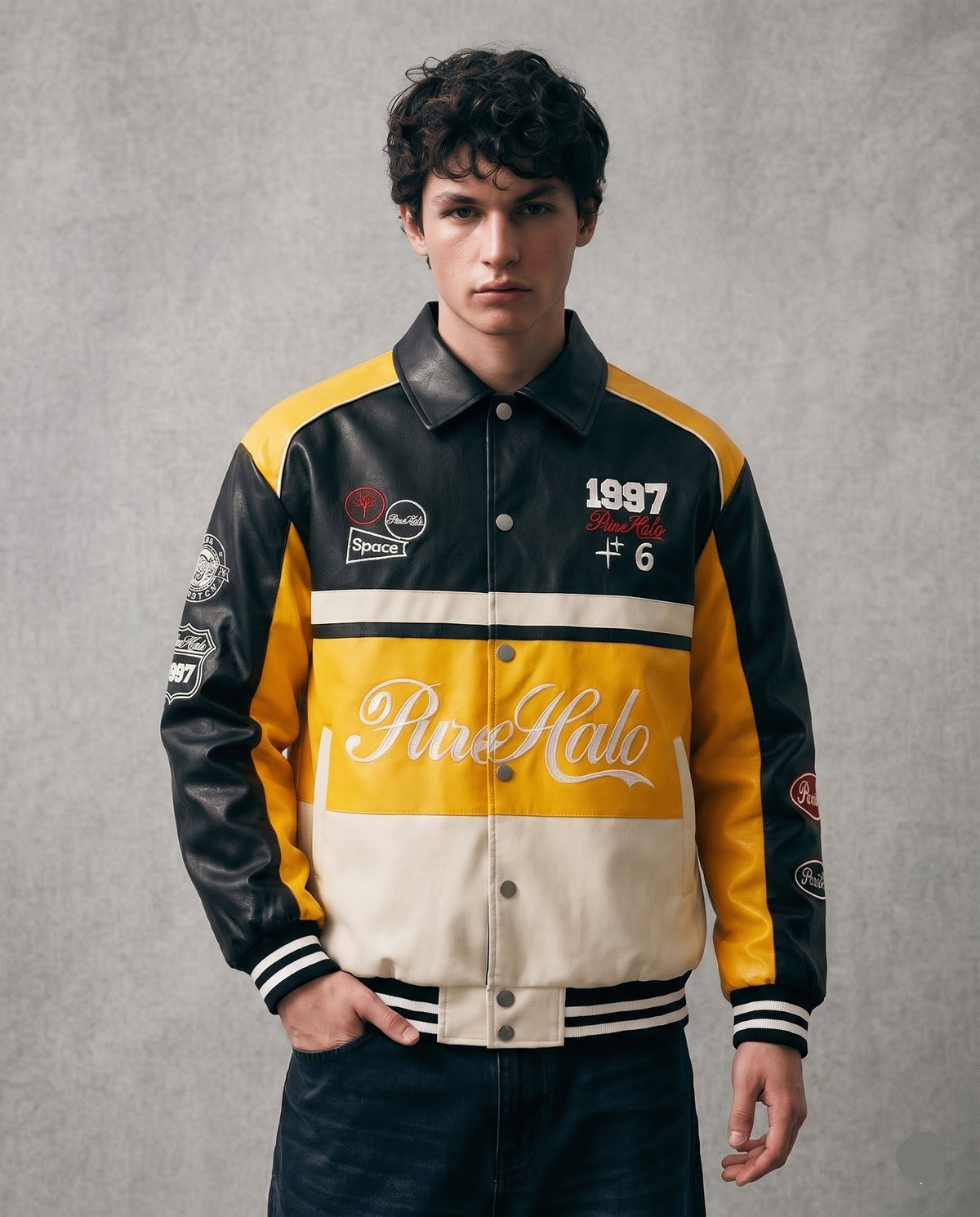 Vintage Racing Jacket jaune portée
