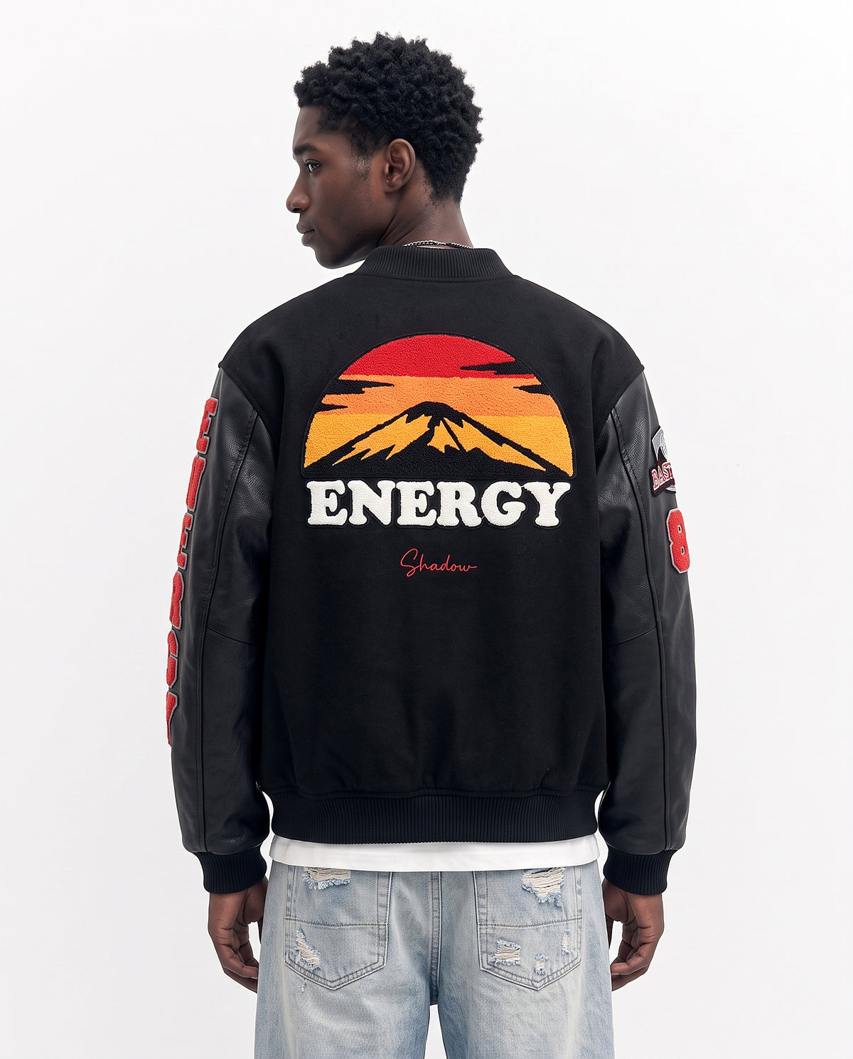 Teddy baseball noir homme vue de dos patch Energy