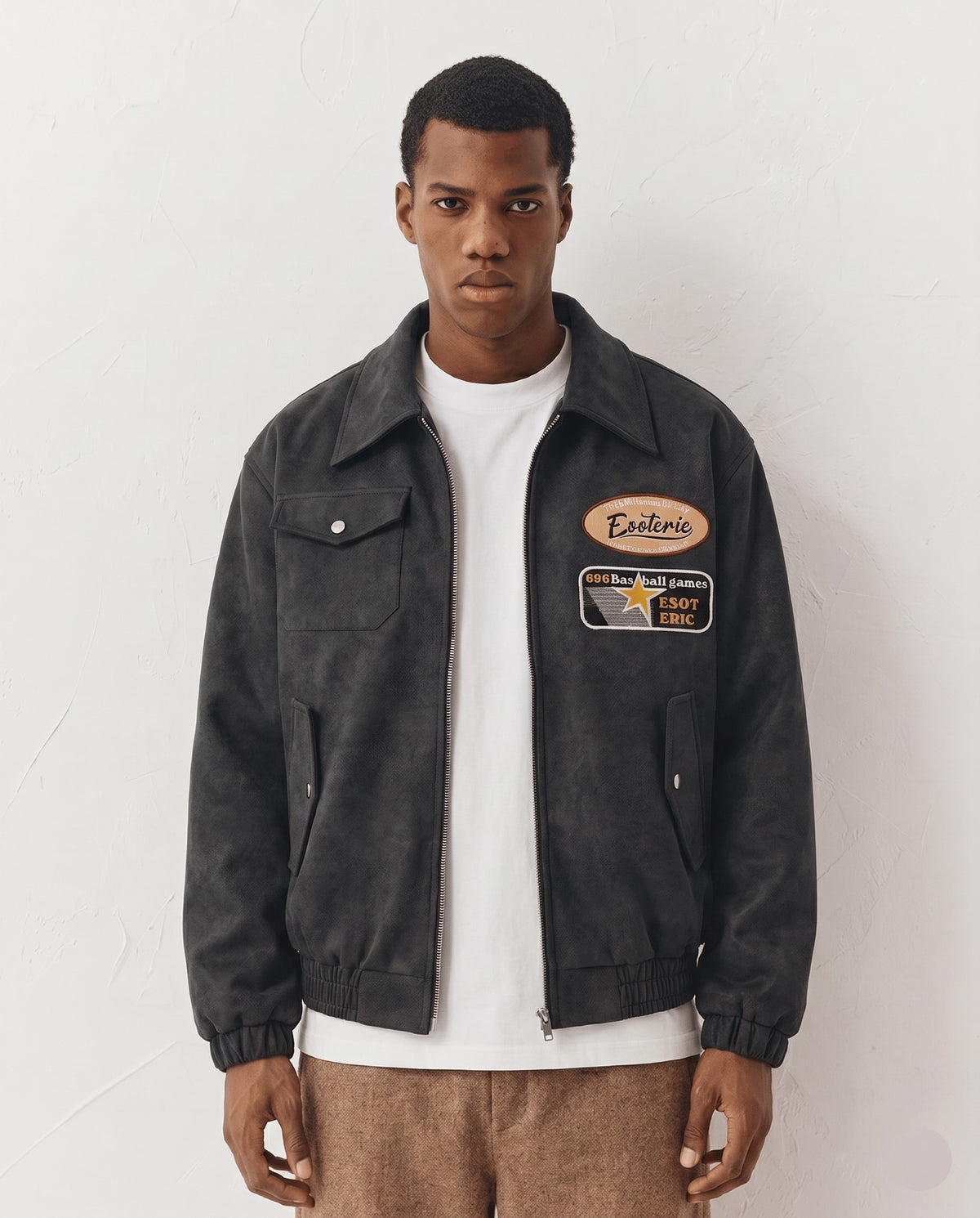 Veste american baseball noire portée