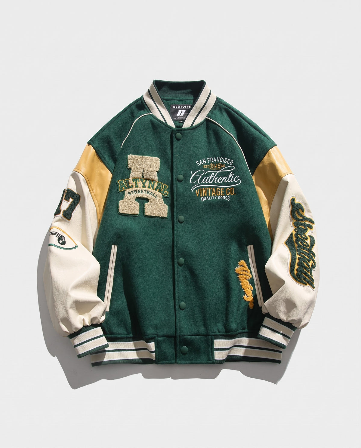 Varsity Jacket Vintage verte à plat