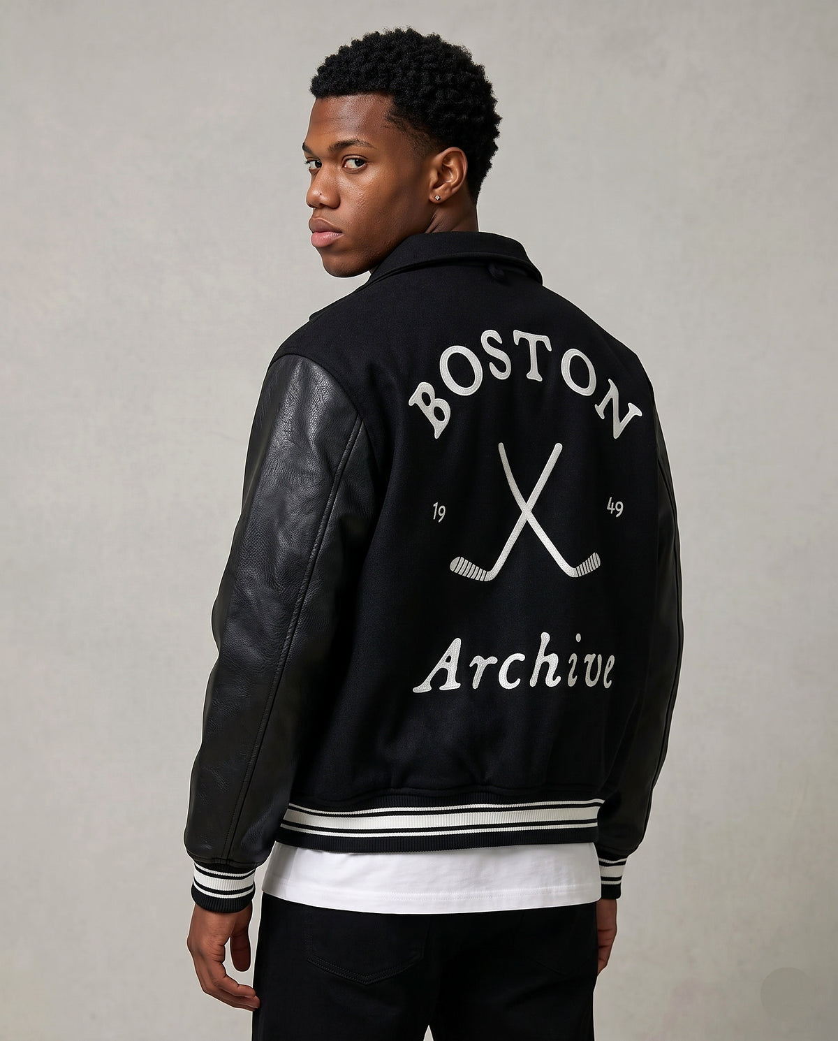 Veste baseball Boston vue de dos broderie