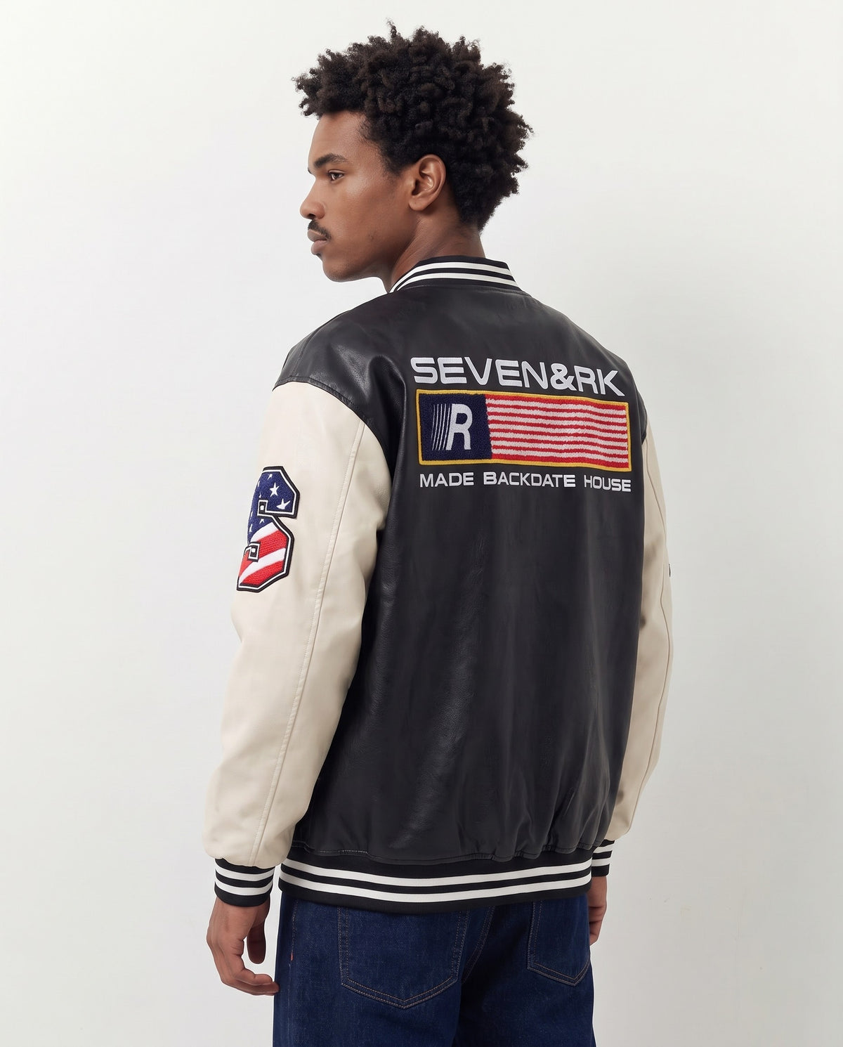 Veste Baseball Cuir noire vue de dos