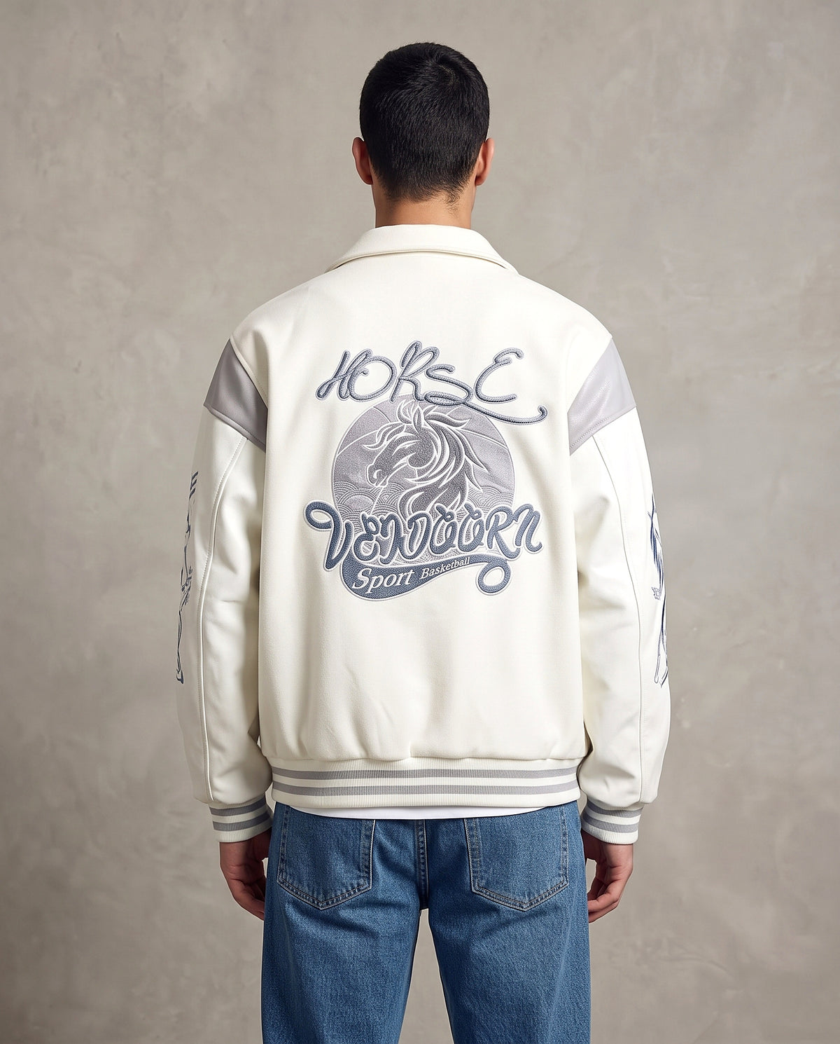 Veste baseball oversize blanche vue de dos