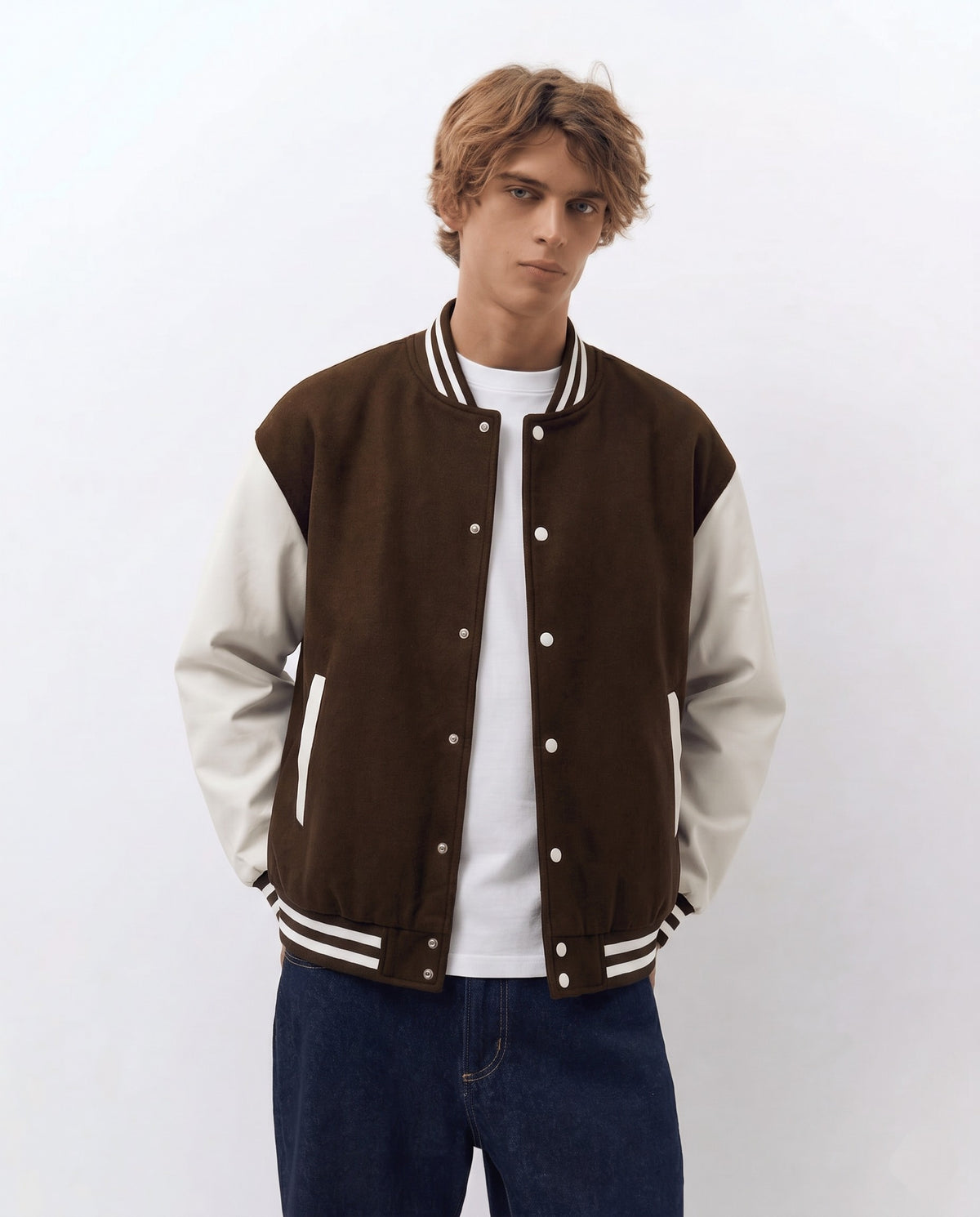 Veste de baseball homme marron portée