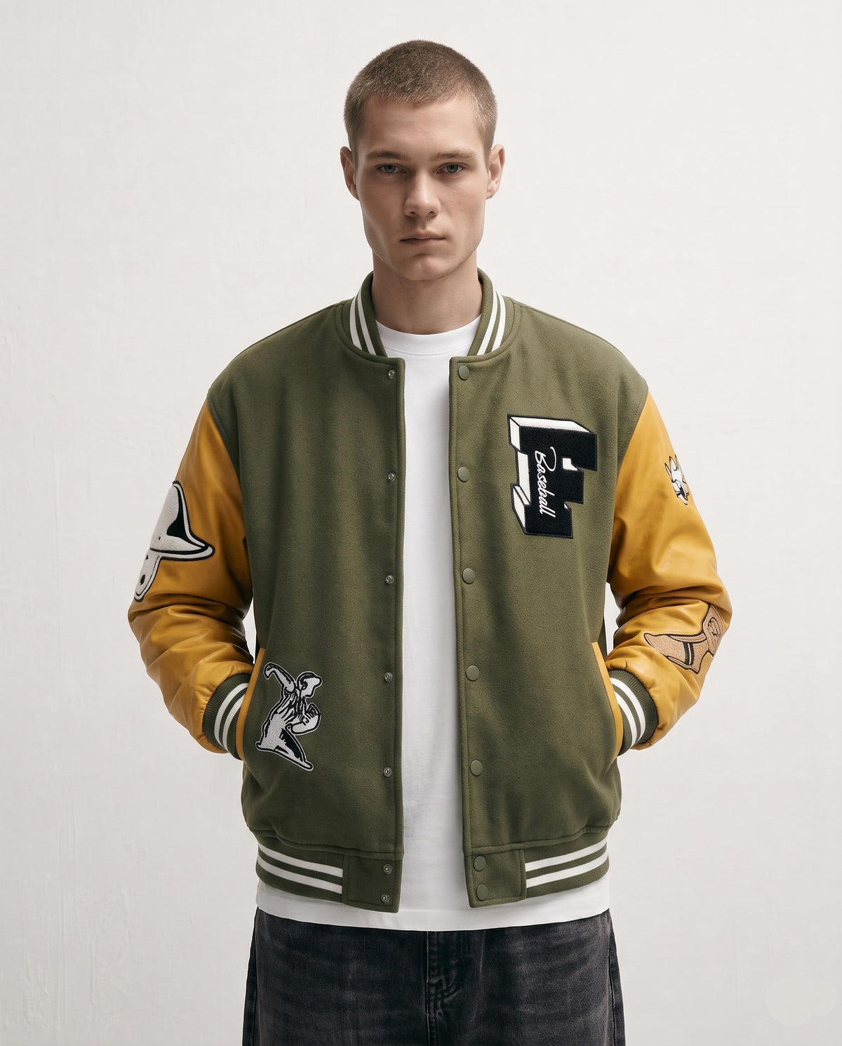 Veste Teddy verte portée