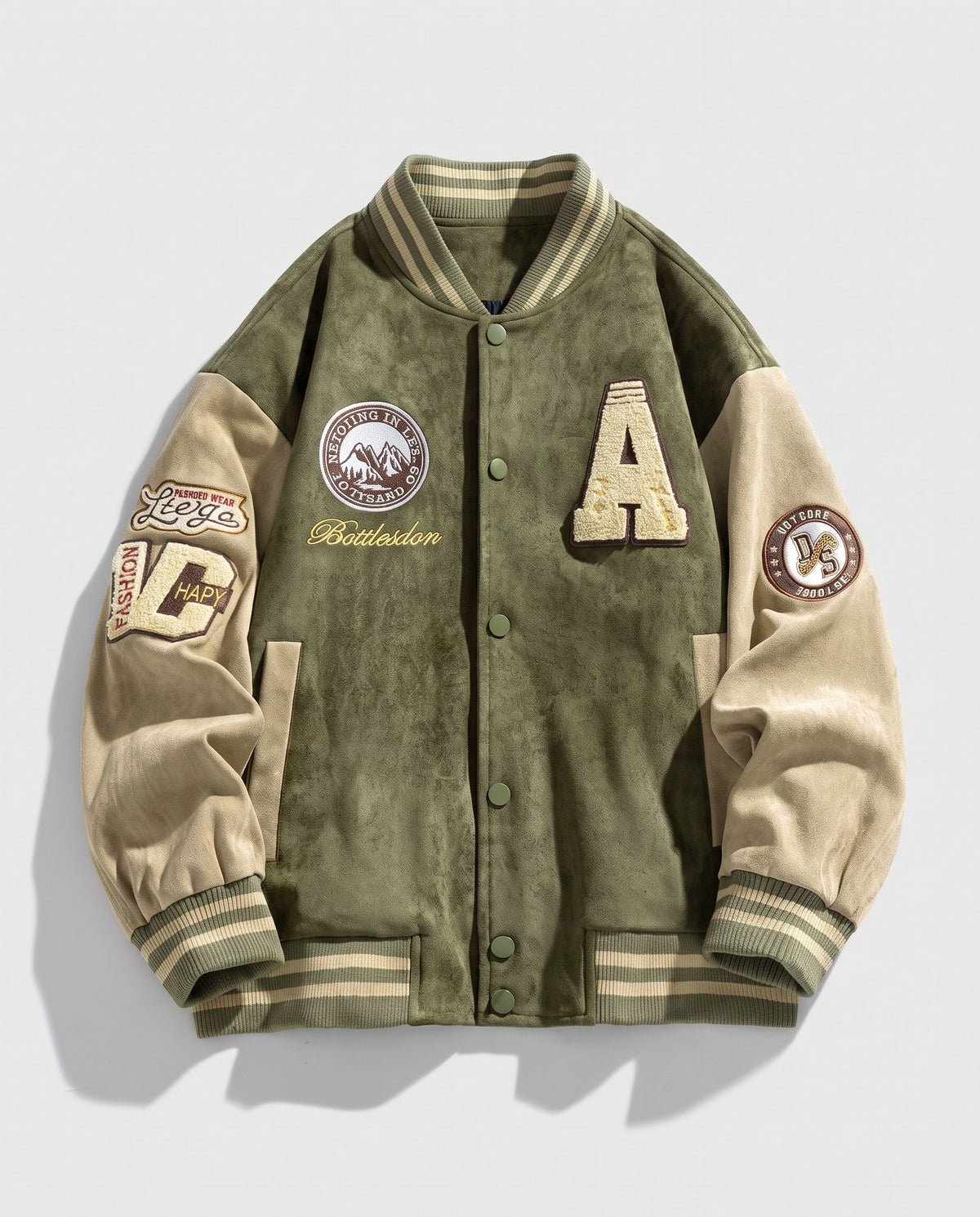 Veste université vintage vert kaki vue de face